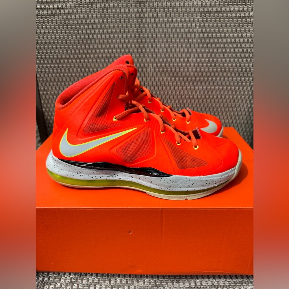 Youth Nike LeBron 10 X Bright Crimson Black Volt Fiberglass Sneakers